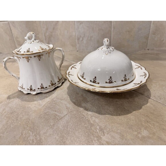 Antique Homer Laughlin Hudson Sugar Bowl And Butter Dish Set - Made In USA - Picture 12 of 12